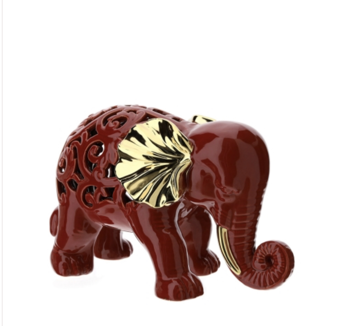 Elefante traforato Rosso e Oro realizzato in Grès.